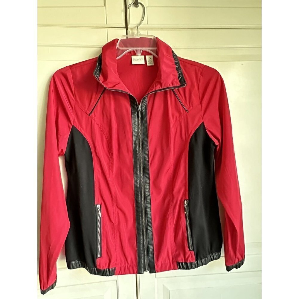 ZENERGY By Chicos‎ Jacket Womens 0 Small Red Black Zip Lightweight Travel